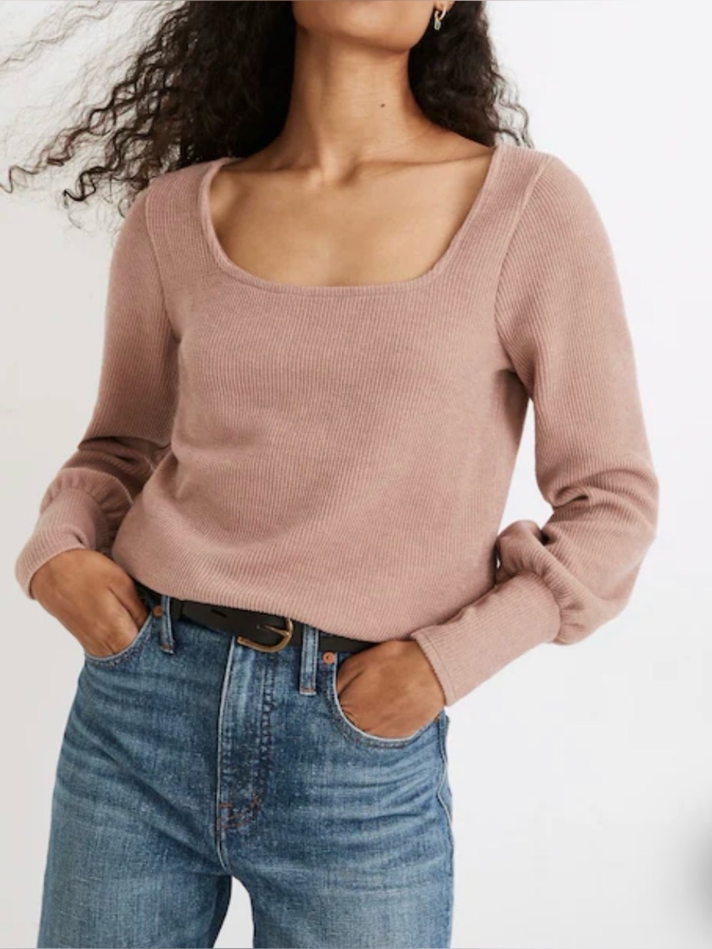 Madewell Ribbed Square-Neck Sweater in Dusty Mauve XS